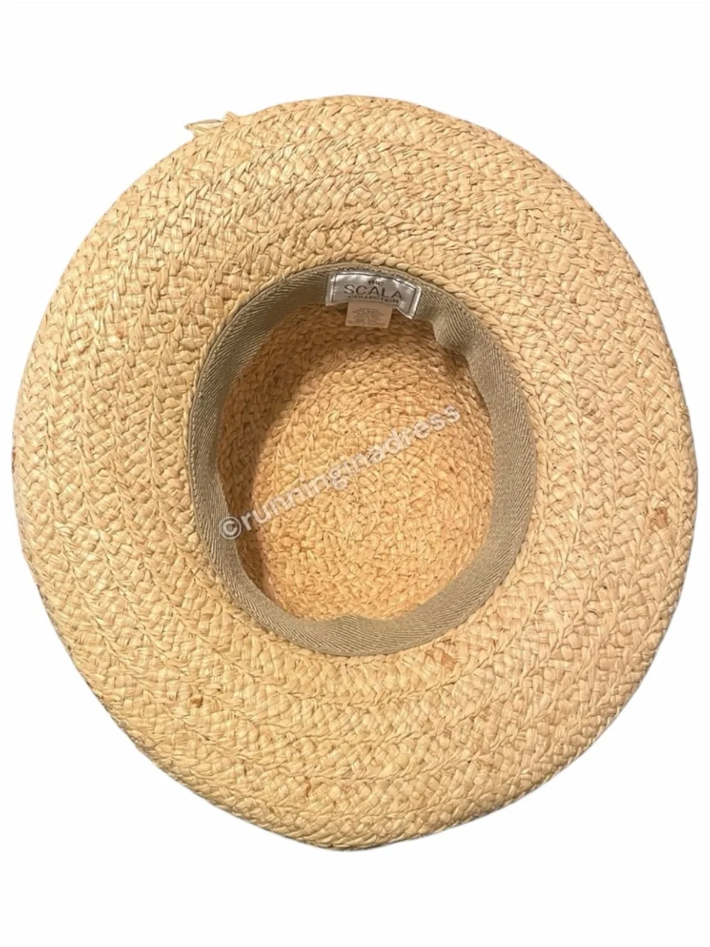 SCALA Woven Natural Fiber Straw Sun Hat Beaded Raffia Bow Resort Vacation Boho